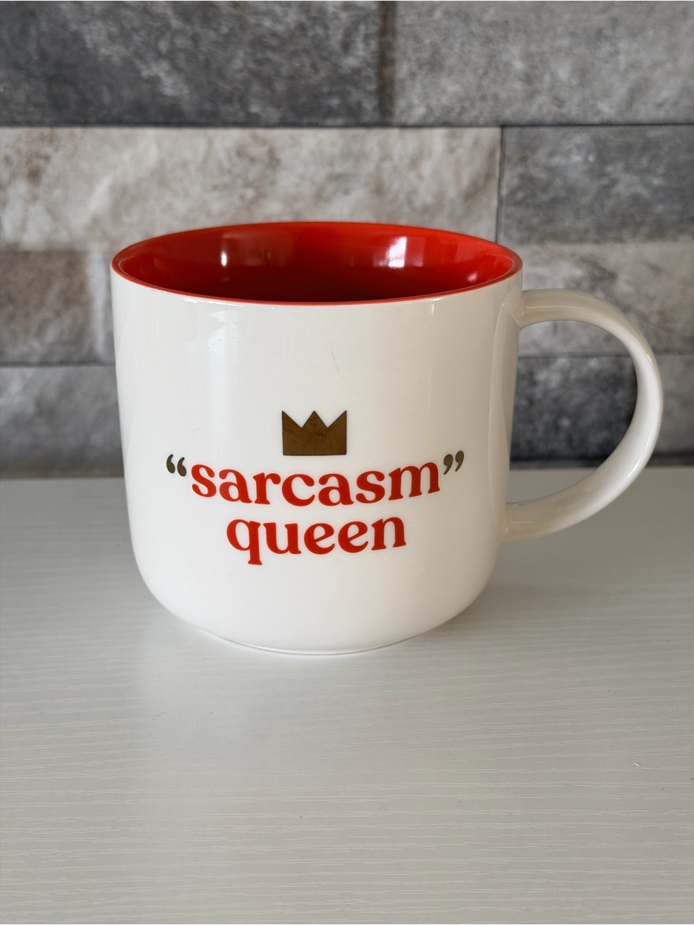 "Sarcasm" Queen White Ceramic Mug with Red Interior